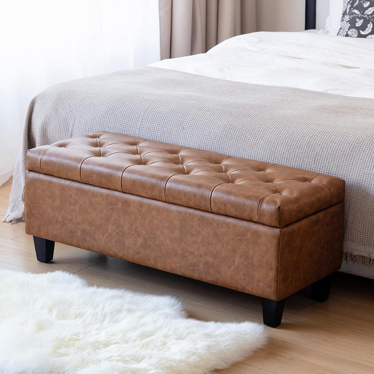 redlife 42" faux leather storage ottoman bench, end, main product view