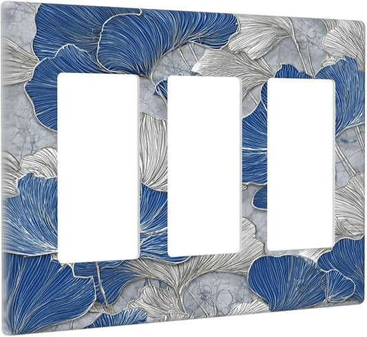Bvtewkhz Abstract Blue Marble Plant Leaves 3 Gang Triple Rocker Decorative by Unknown