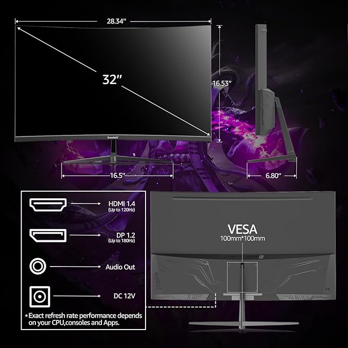 Gawfolk 32 inch Gaming Monitor 1800R Curved Computer Monitors 165HZ / 180HZ PC - Image 6