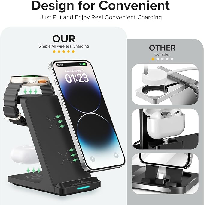 Wireless Charging Station, 3 in 1 Fast Wireless Charger Stand - Image 4