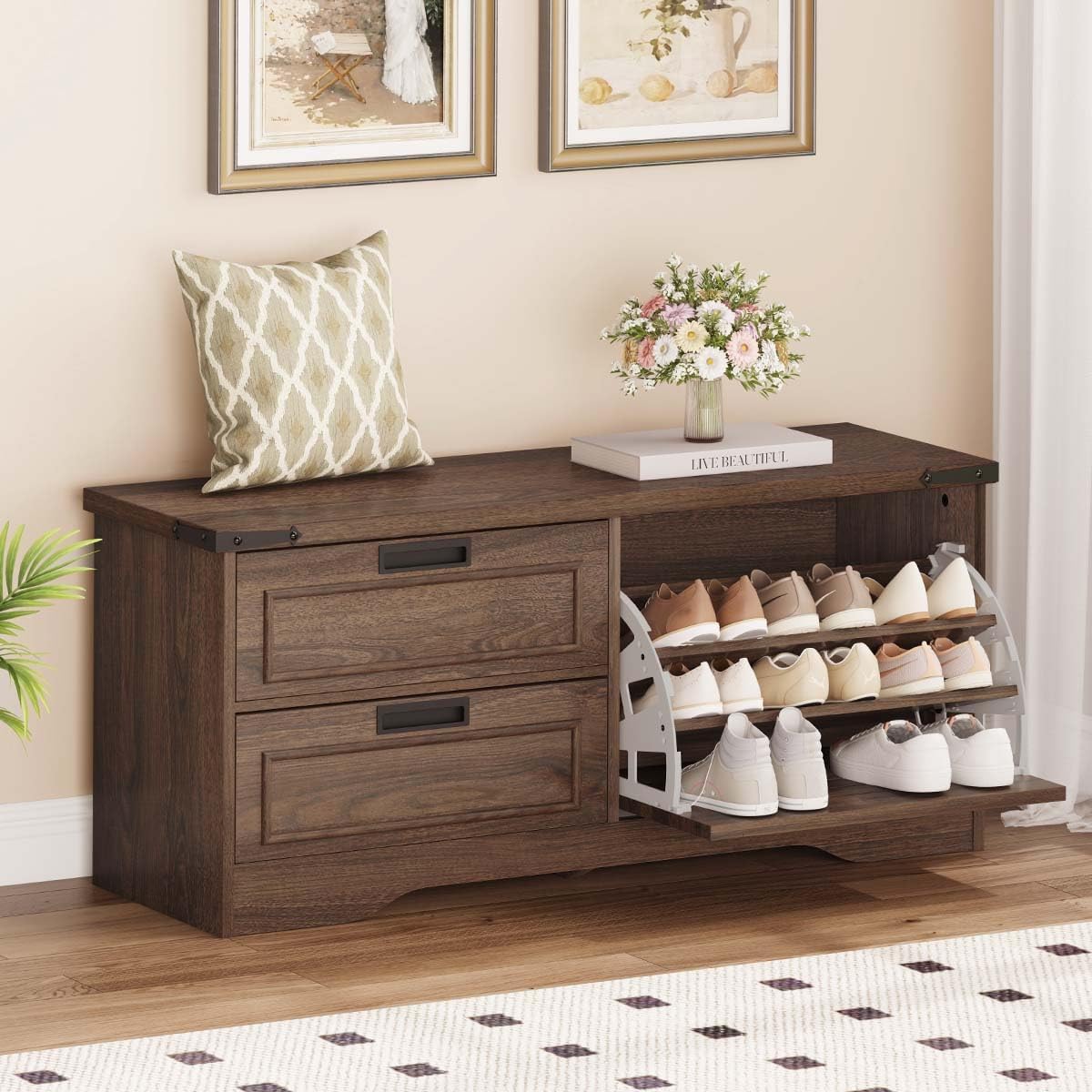 fatorri bench with shoe storage for entryway, wooden, main product view