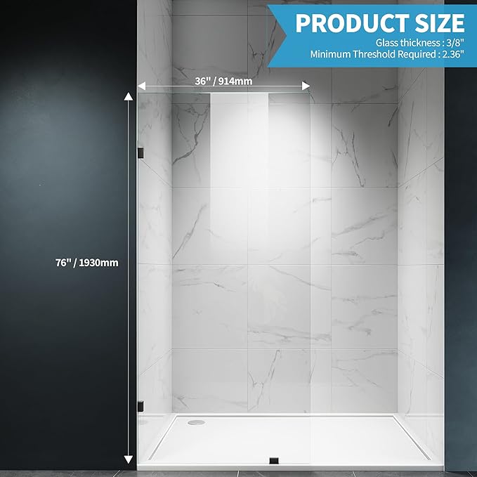 Shower Glass Panel, Frameless Walk in Shower Door - Image 7