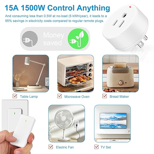 Greencycle Wireless Remote Control Outlet Plug Switch Kit, Remote Light Switches - Image 2