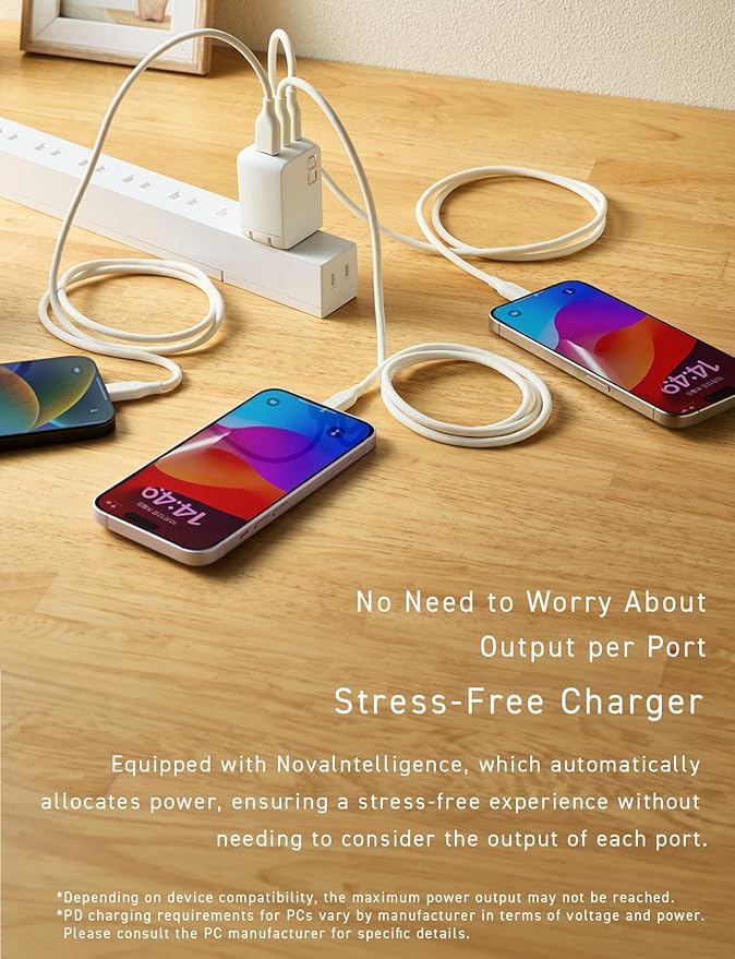 CIO 65W USB C Charger Block, Max 67W GaN Fast Charging Brick w/Dual Type-C - Image 6