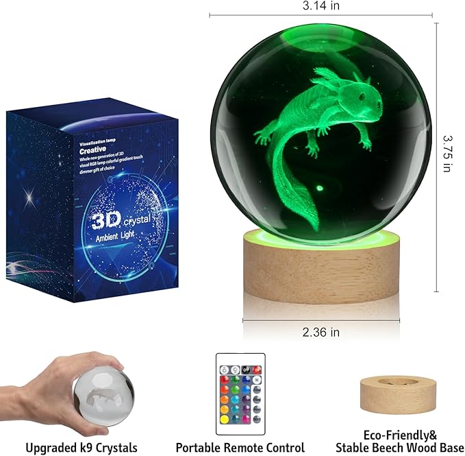 LQYHZCZQ 3D Axolotl Crystal Ball Night Light - Image 3
