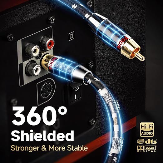 TODN Audiophile Digital Coaxial Audio Cable RCA to RCA Male Subwoofer Cable - Image 3