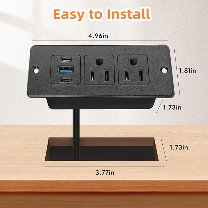 Recessed Power Strip USB, 20W Fast Charging Furniture Outlet - Image 3