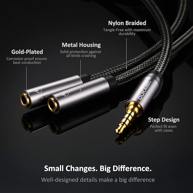 DUKABEL Headphone Splitter, Strong Braided & Gold-Plated 3.5mm Stereo Audio Y - Image 5