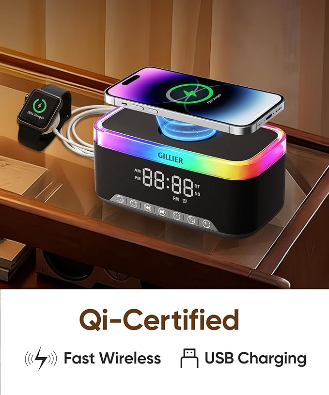 GILLIER Wireless Charging Alarm Clock Radio - Image 5