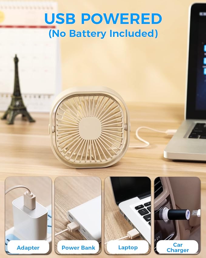 RJVW 4 Inch Small USB Desk Fan, 3-Speed Portable & 360°Rotatable Mini Cooling - Image 5