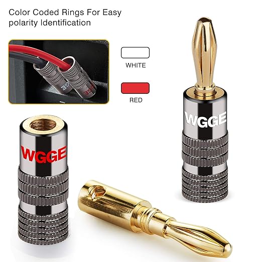 WGGE WG-029 Banana Plugs Audio Jack Connector, 24k Gold Dual Screw Lock Speaker - Image 4