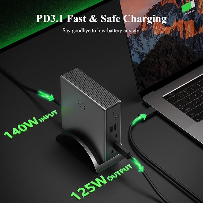 USB C Docking Station, Minthouz PD3.1 Docking Station 3 Monitorswith 4K@144Hz - Image 3
