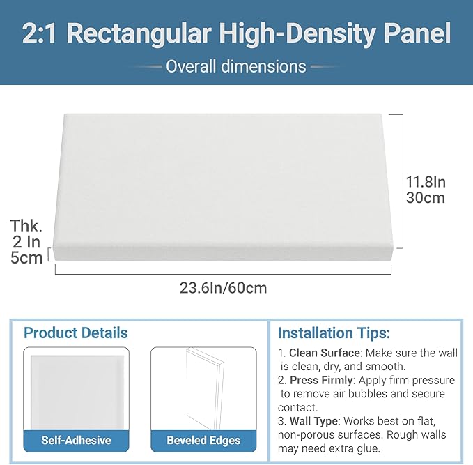 4 Pack High-Density Core with Fabric Cover Acoustic Panels – 24×12×2 In - Image 2