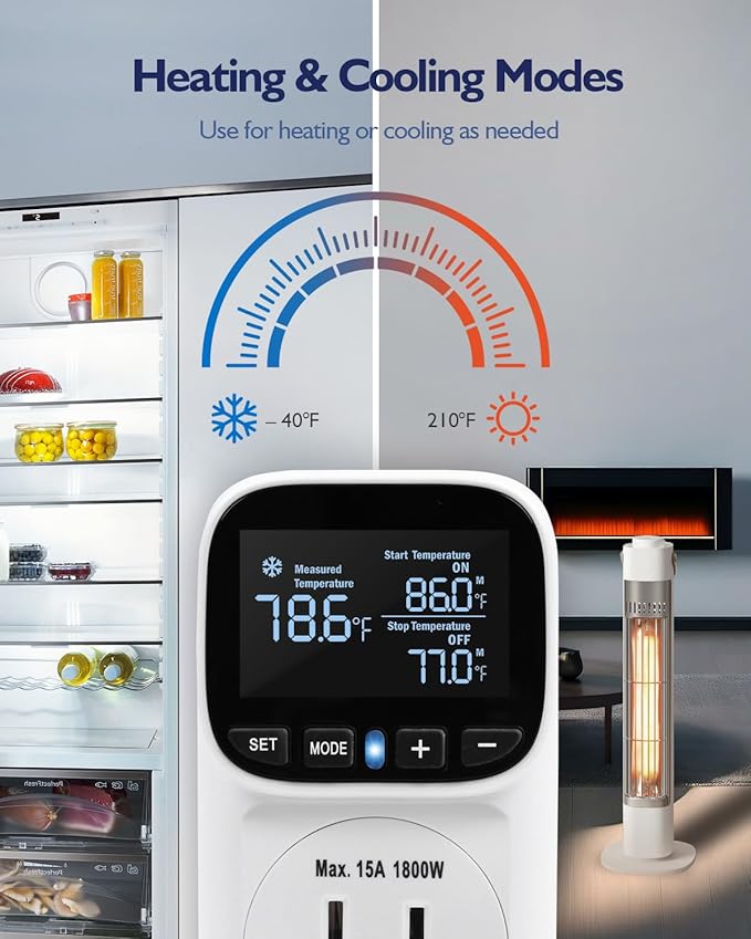 ZILLSEA Digital Temperature Controller, Heating & Cooling Thermostat Plug Outlet - Image 3