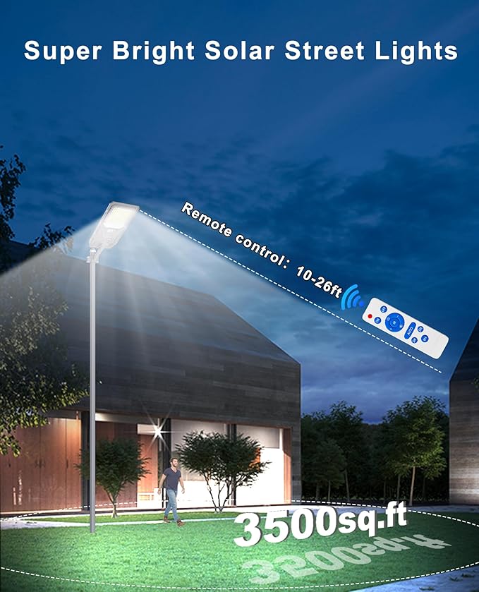JAYNLT X-10000W Solar Street Lights, 6500K Commercial Parking Lot Light Dusk to - Image 4
