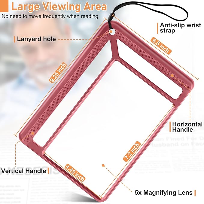 5X Full Page Magnifying Glass for Reading, Lightweight Rectangular Magnifier - Image 4