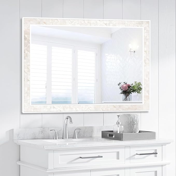 Tanmicoshomy White Shell Framed Rectangular Mirrors - Image 2