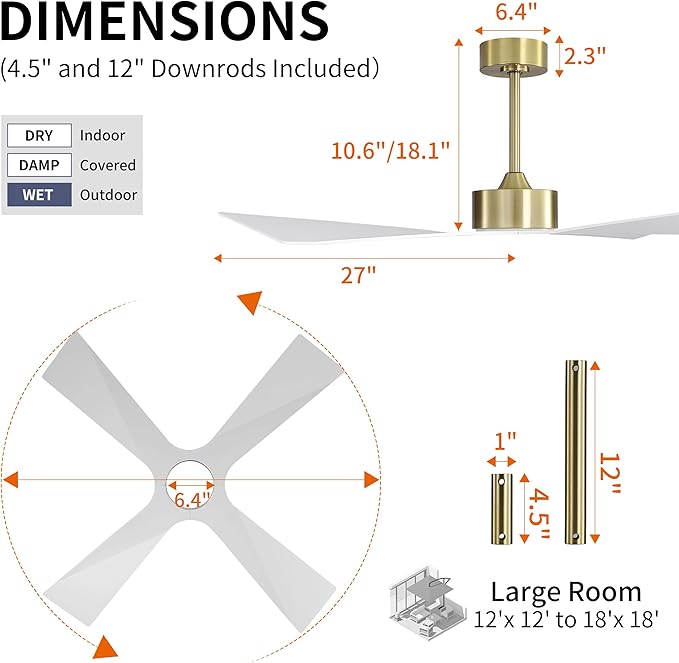 WINGBO 54" Wet Rated Outdoor Ceiling Fan - Image 4