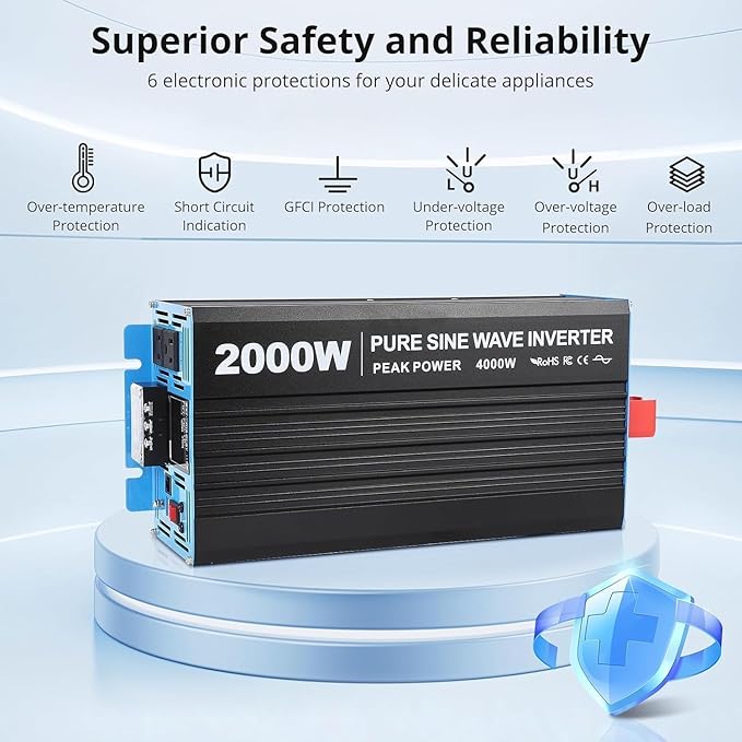 2000W Pure Sine Wave Inverter, 1 USB Port 5v/2.1a, LCD Display&Remote Controller - Image 4