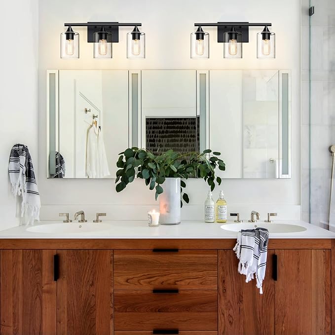 XPEHK Bathroom Lighting Fixtures Over Mirror, 3-Light Black Bathroom Vanity - Image 3