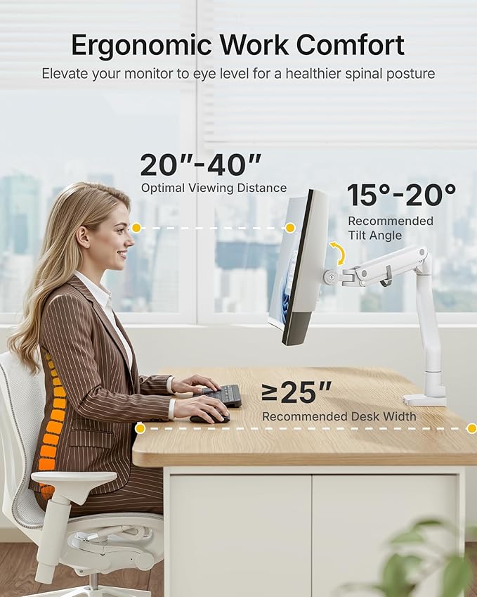 monTEK Single Monitor Arm with USB A/C, Ultrawide Monitor Stand - Image 3