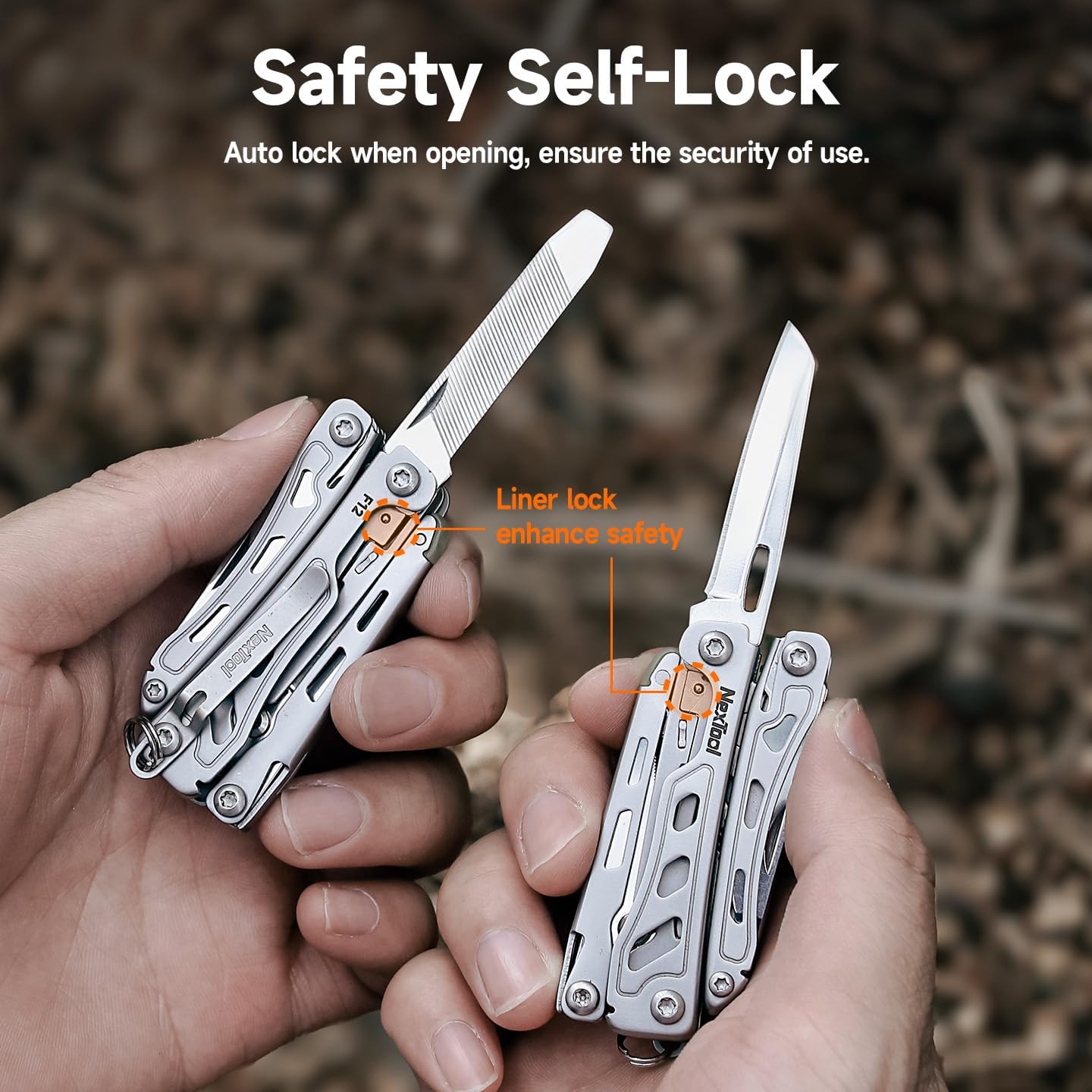 NexTool Mini Flagship F12 Keychain Multitool, Fifth Pocket Tools (Silver) | 15-in-1 Multi Tool, 80Cr14Mov Steel, Serrated Scissors, Thicken Pliers, Safety Lock Knife and File for EDC, Outdoor, DIY
