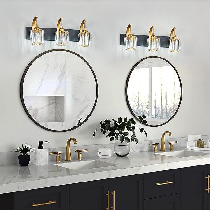 FDPBY Modern Bathroom Vanity Light, 3-Light Black Gold Wall Sconce - Image 7