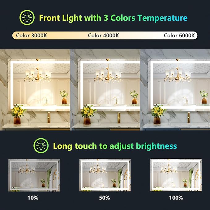 YEELAIT 44x30 Inch RGB LED Bathroom Mirror Front Light and RGB Backlit Lighted - Image 4