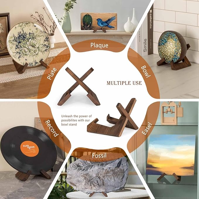 ANBOXIT Bowl Stands for Display, 6.5 Inch Plate Holder, Wooden Easel Frame - Image 6