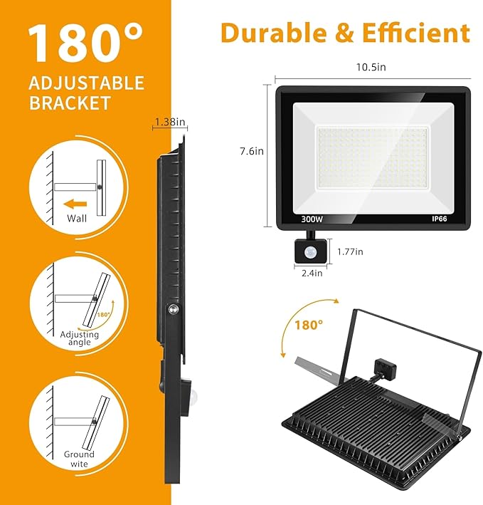 YANYCN 2 Pack 300W LED Motion Sensor Flood Light, LED Work Light - Image 6