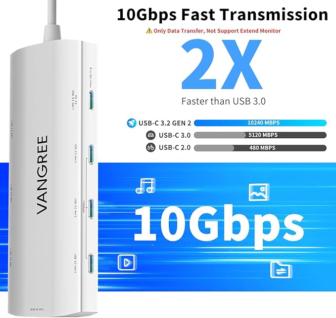 USB C Hub 8 in 1 Multiport Adapter, 3 USB 3.2 Gen 2 Ports - Image 3