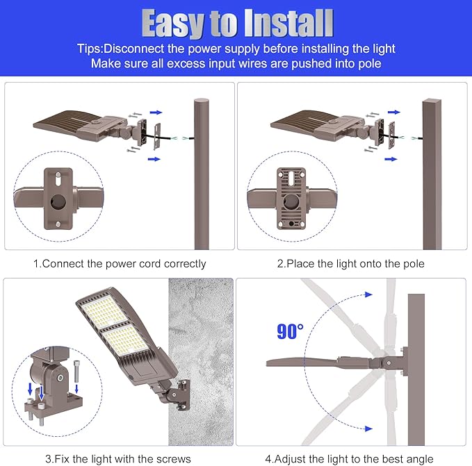 BBESTLED 4Pack 400W LED Parking Lot Light Dusk to Dawn Outdoor Lighting Arm - Image 6