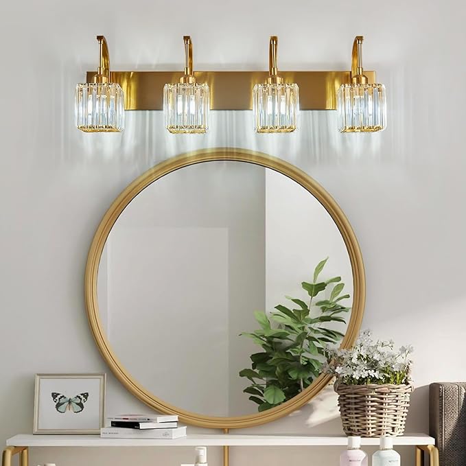 FDPBY Crystal Vanity Lights 4-Light Gold Bathroom Vanity Lights Modern Crystal - Image 2