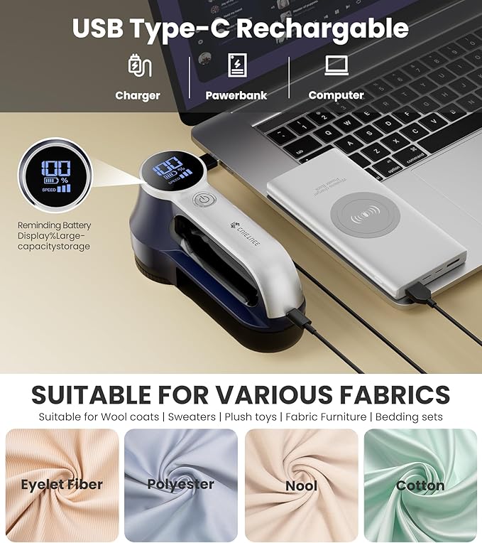 Rechargeable Fabric Shaver | 3-Speed Electric Lint Remover | 6 Blades High - Image 6