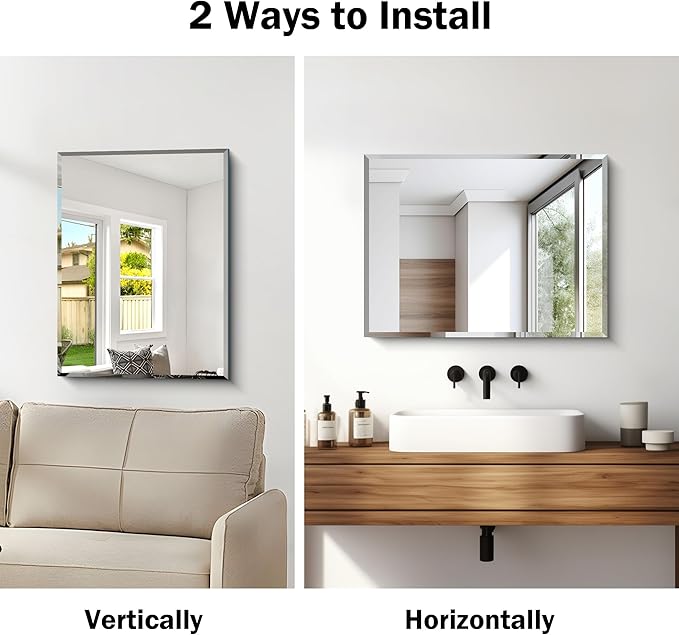 CILIBER 18x24 Beveled Mirror, Frameless Beveled Bathroom Mirrors - Image 6