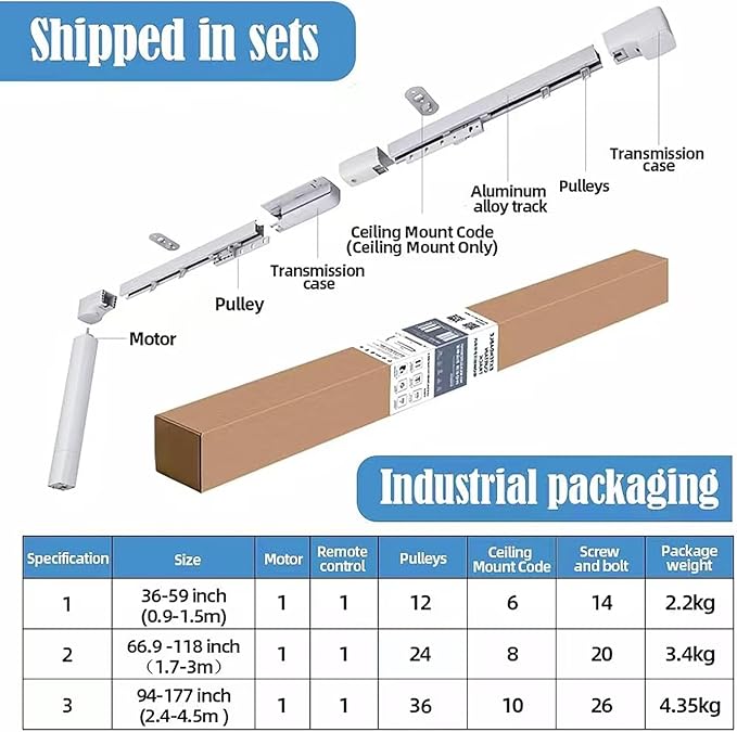 TIPIACE Rechargeable Motorized Curtain tracks to Remote Control Ceiling Mount - Image 5