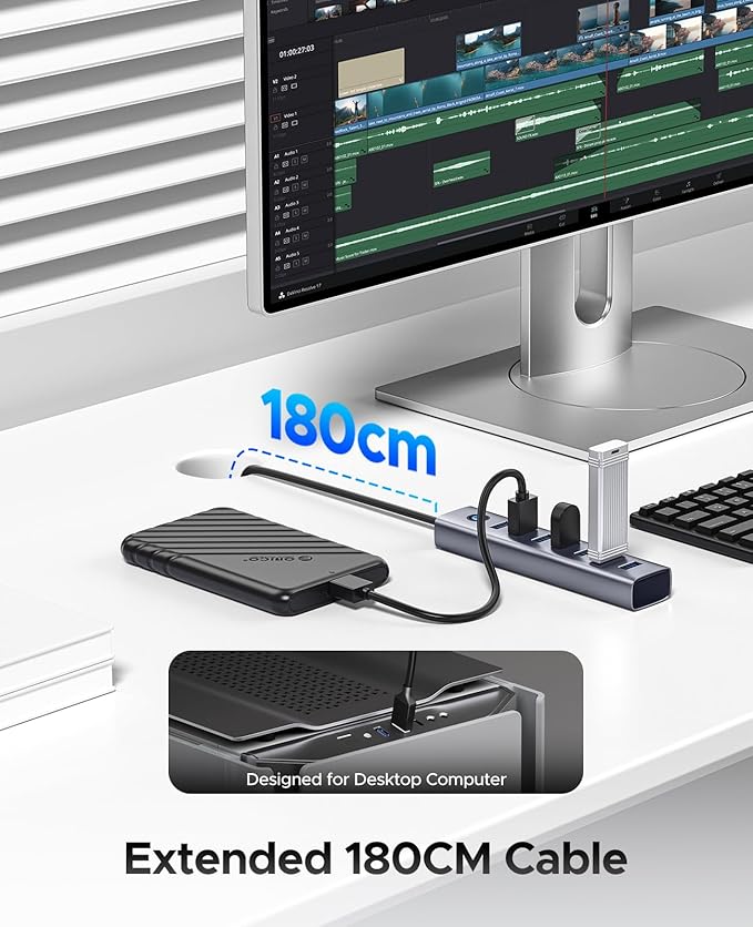 ORICO 7-Port USB 3.0 Hub, Aluminum USB Multiple Adapter, 5Gbps USB Extender USB - Image 5