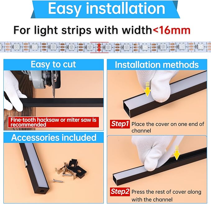Muzata 20Pack 3.3FT/1M Plus-Size Spotless LED Channel Black LED Strip Diffuser - Image 5