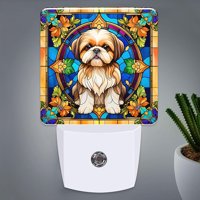 PODMemory Shih Tzu Stained Glass Night Lights Plug into Wall by PODMemory