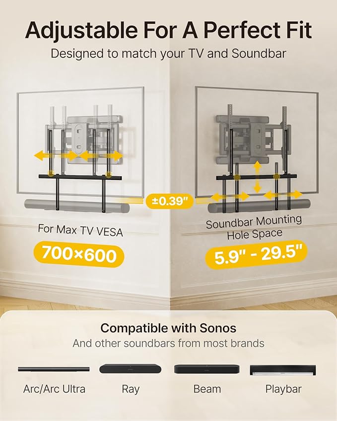 monTEK Soundbar Mount up to 22 lbs fits Sonos Arc/Arc Ultra/Beam/Ray/Playbar - Image 3