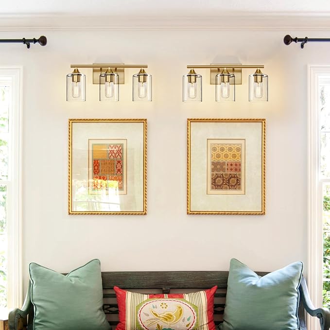 XPEHK Gold Bathroom Light Fixtures, 3-Light Vanity Lights, Modern Brushed Brass - Image 3
