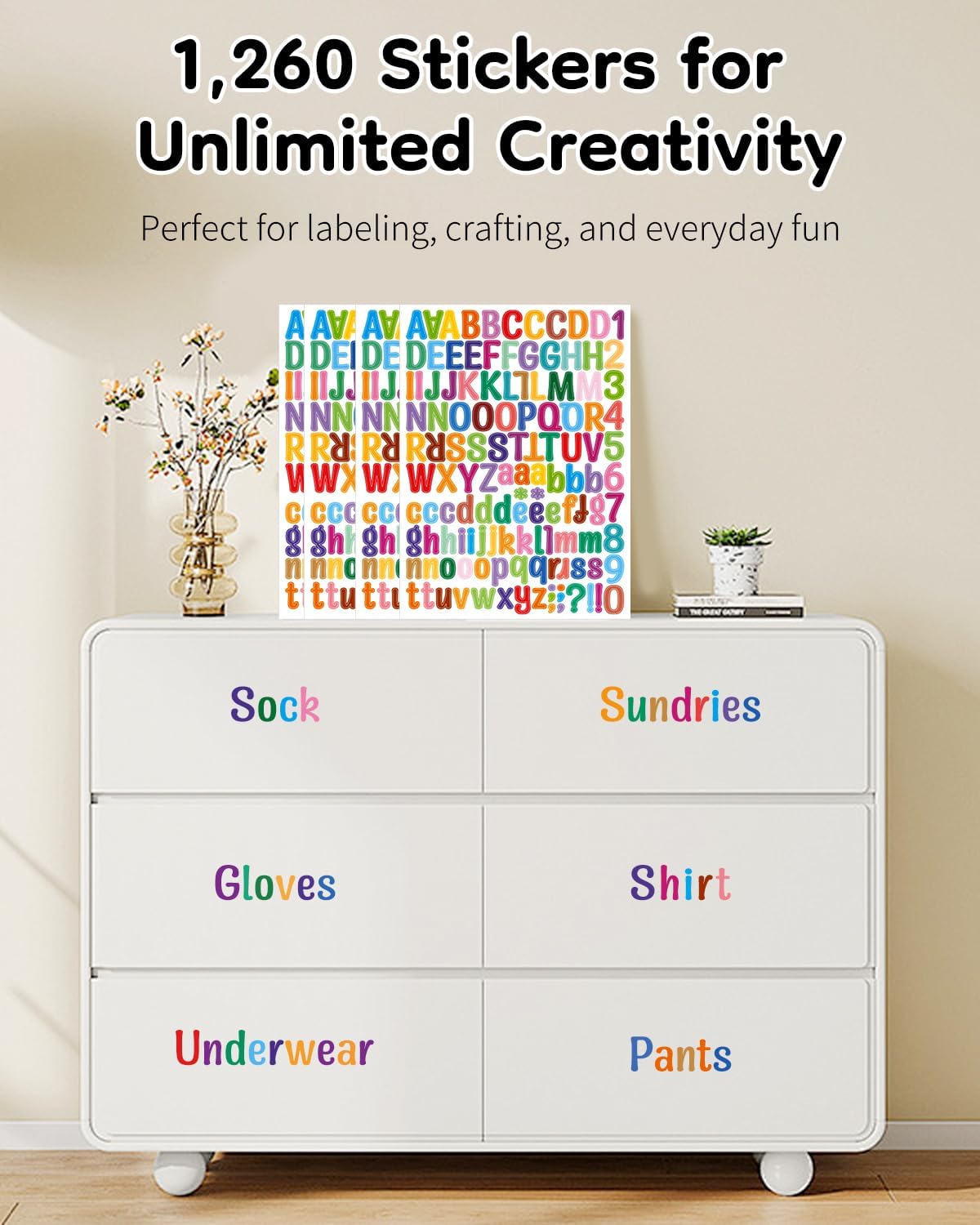 Uniclife 1 Inch 10 Sheets Letter Stickers|1260 Pcs Scrapbook Stickers, Vinyl Number Alphabet Sticker, Self-Adhesive Stick on Letters for Mailbox Bottles Crafts Posters Decor