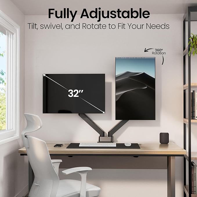 EVEO Premium Dual Monitor Mount 14"-32” Dual Monitor Arm VESA Bracket - Image 3