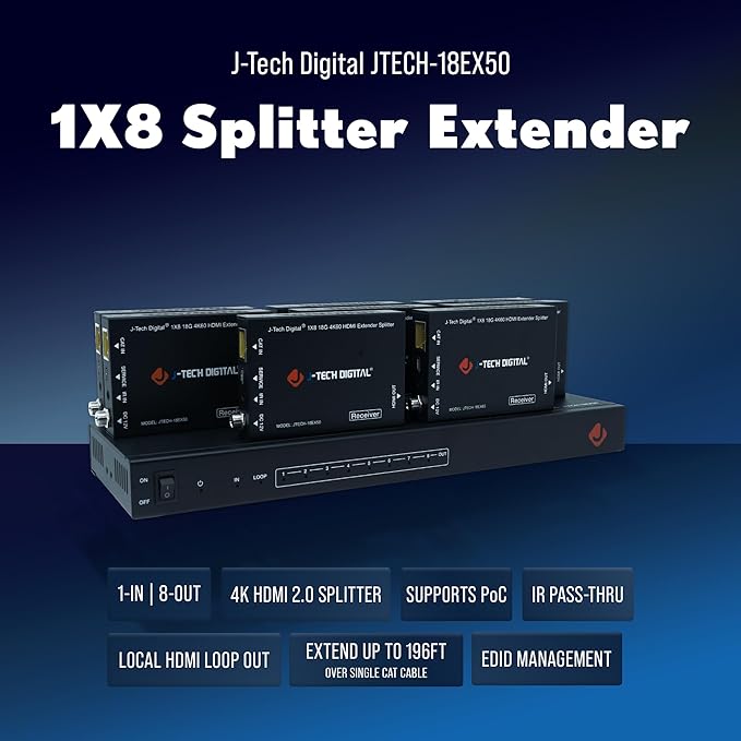 J-Tech Digital HDMI 2.0 4K Extender Splitter Over Single Cable CAT6 - Image 3