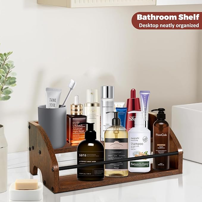 Rustic Wooden Countertop Organizer Brown - Image 7
