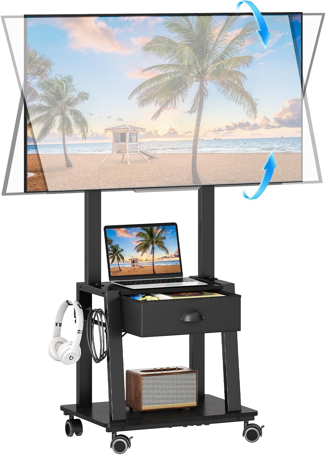 Mobile TV Stand with Drawer for 23-60 Inch Flat/Curved Screen, Tilt Rolling TV