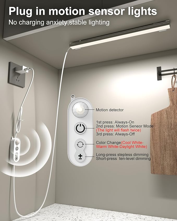 ASOKO Motion Sensor Dimmable Led Under Cabinet Lighting, 14.5in USB Plug-in - Image 2