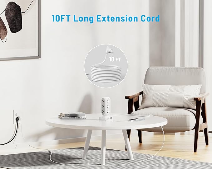 TenTrend 65W Fast Charging Station, Flat Plug Power Strip Tower - Image 5