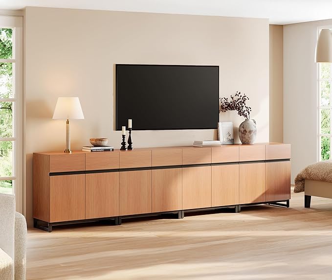 WAMPAT Modern TV Stand for TVs up to 120 inch, 4 in 1 Wood Entertainment Center - Image 6
