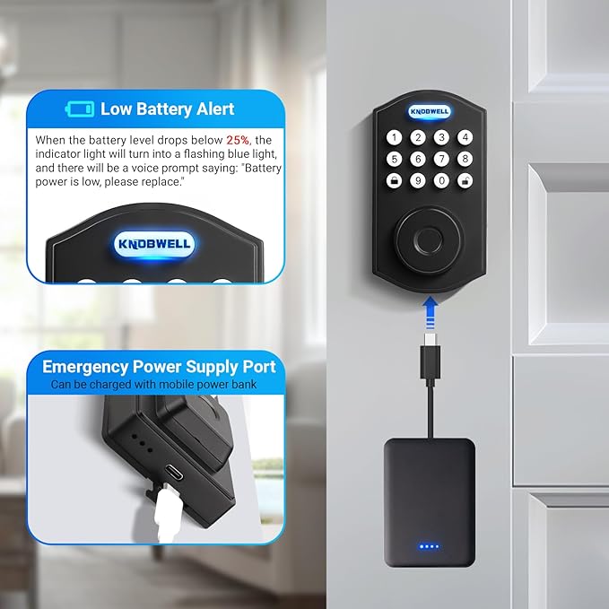 KNOBWELL Fingerprint Door Lock, Smart Keypad Deadbolt, Keyless Entry Lock - Image 4
